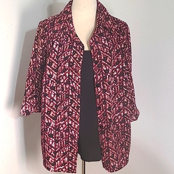 George- Coordinated Blouse,  Burgundy, Black & White w/Black Cami, Size 1X - Picture 1 of 8